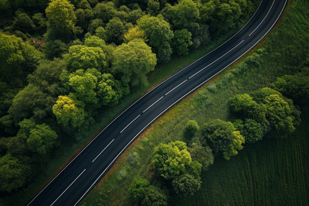 Barren Asphalt road birdview. Transport road. Generate Aiの素材