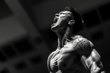 Robust Athlete scream energy strong. Power training. Generate AIの素材