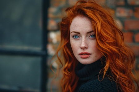 Vivacious Red haired woman. Color smile happy. Generate Aiの素材