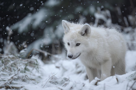 Elusive Baby wolf in snow nature. Natural wild puppy. Generate Aiの素材