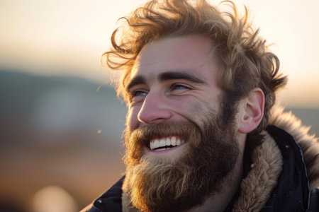 Stylish Bearded smiling man. Cool casual. Generate Aiの素材