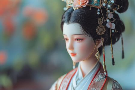 Elegant Graceful figure of Chinese lady. Asian culture of dancing in traditional clothes. Generate aiの素材