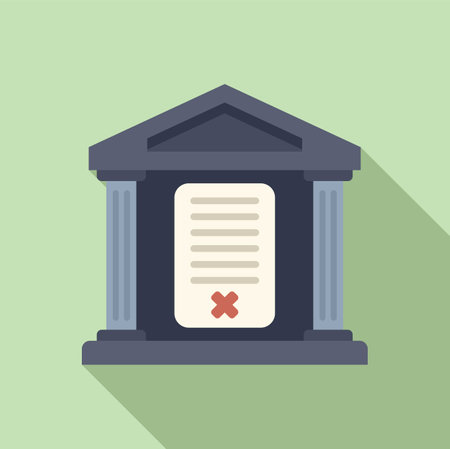 Court building disclaimer icon flat vector. Contract law. Business policyのイラスト素材