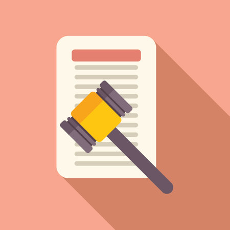 Gavel of disclaimer icon flat vector. Document term approve. Term checkのイラスト素材