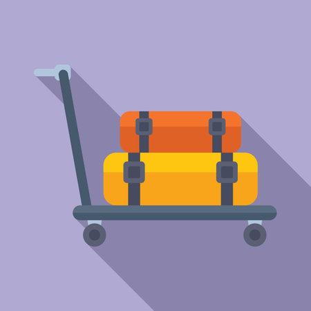 Luggage trolley with travel bags icon flat vector. Delivery security. Metal balanceのイラスト素材