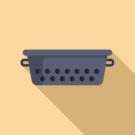 Colander kit tool icon flat vector. Cooking element. Water handle drainのイラスト素材