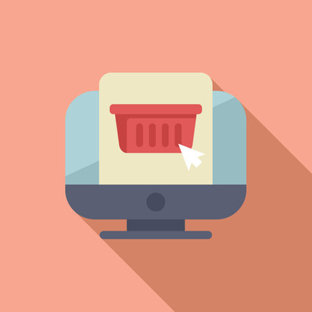Click on online basket icon flat vector. Sale online. Commercial productのイラスト素材