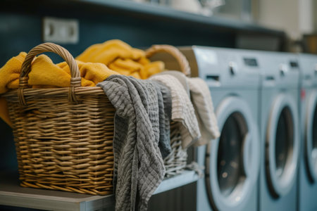 Crumpled Basket dirty clothes and towels. Container pile. Generate Aiの素材