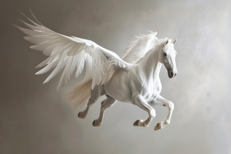 Graceful White pegasus. Nature unicorn animal. Generate Aiの素材