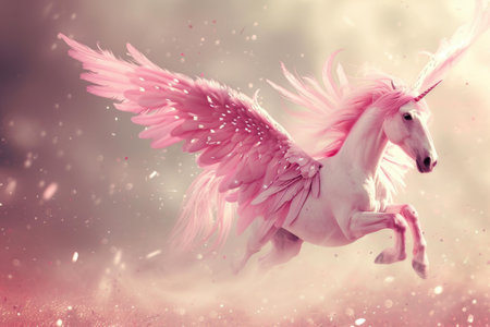 Magical Pink pegasus flying. Animal fairy. Generate Aiの素材