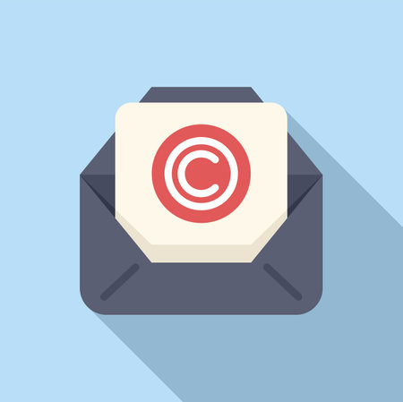 Copyright mail tax icon flat vector. Composition license. Intellectual propertyのイラスト素材