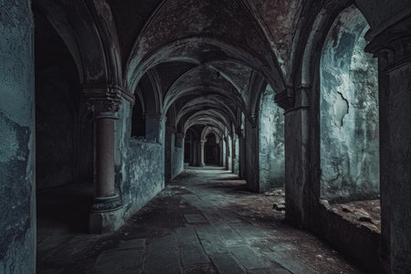 Ancient Abandoned gothic castle dungeon. Ruin scary. Generate Aiの素材