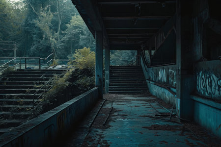 Weather-beaten Abandoned stadium. Old football history. Generate Aiの素材