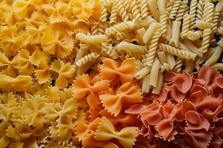Traditional Assortment of Italian pasta food. Various traditional mix of raw spaghetti product. Generate aiの素材