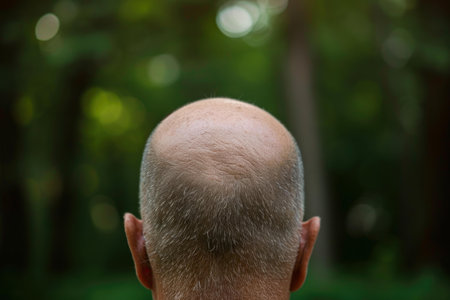 Polished Baldness head problem. Person with hair loss problem and damaged hair. Generate aiの素材