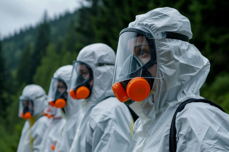 Biologist protective suits. Safety health doctor. Generate Aiの素材