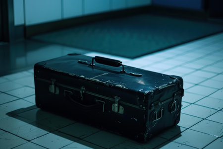 Black suitcase airport. Plane travel. Generate Aiの素材