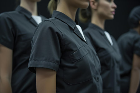 Close-up of professionals in black uniforms showing unity and teamworkの素材