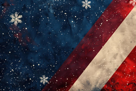 Abstract american flag with snowy overlay, representing winter and patriotismの素材
