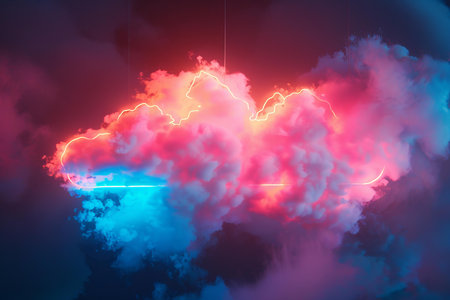 Vibrant and ethereal neon glow cloudscape fantasy with surreal atmosphere and futuristic lightingの素材