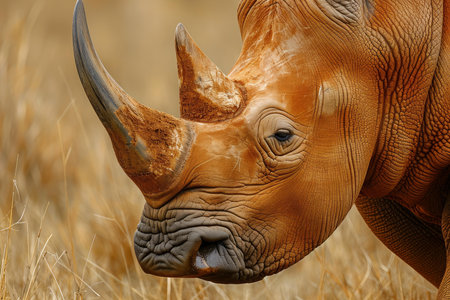 Powerful African rhino head. Animal head skin. Generate Aiの素材