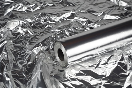 Versatile Aluminum foil roll. Shiny material food paper pack. Generate Aiの素材