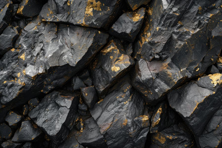 Dense Black gold rocks. Wall fine stones. Generate Aiの素材