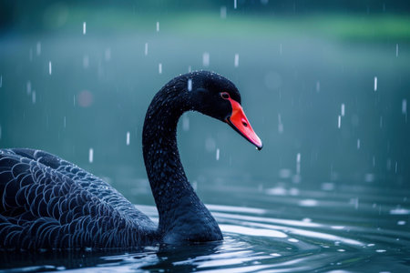 Mystical Black swan water. Natural tourism. Generate Aiの素材