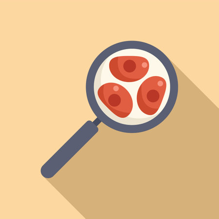Flat design vector of a magnifying glass focusing on red cells, ideal for medical themesのイラスト素材