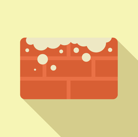 Stylized flat vector design of a brick wall adorned with snow, casting a long shadowのイラスト素材