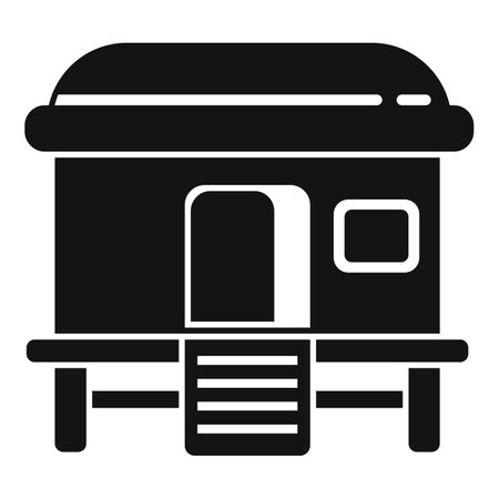 Vintage camper icon silhouette for travel and adventure enthusiasts. Featuring a simple black graphic design illustration of a retro motorhome. Perfect for leisurely road trips and outdoor explorationのイラスト素材