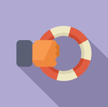 Flat design vector illustration of a hand gripping a lifebuoy, symbolizing support and rescueのイラスト素材