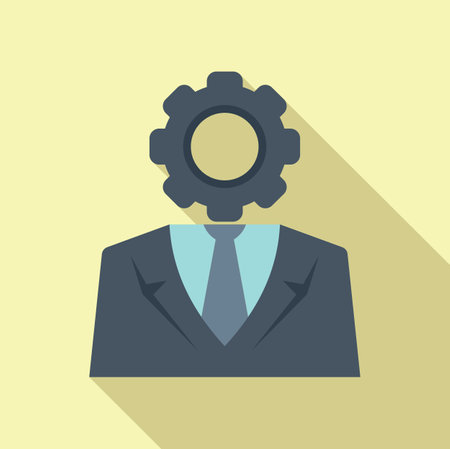Modern flat design business innovation concept icon with gear, head, and cog representing creativity, problem solving, strategic thinking, and human ingenuity in vector graphic artworkのイラスト素材