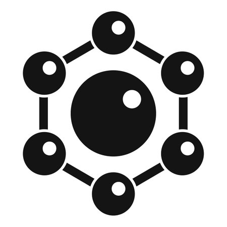 Simplistic monochrome vector icon illustrating a central node connected to multiple points, symbolizing networkのイラスト素材