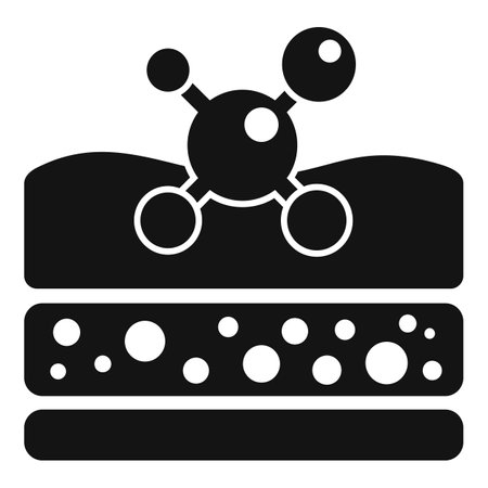 Black and white icon featuring a stylized molecule structure on a laboratory bench, ideal for science themesのイラスト素材