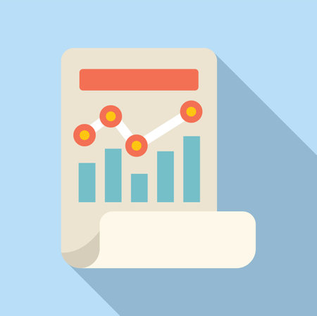Flat design vector of a financial report document with bar graph and trend markersのイラスト素材
