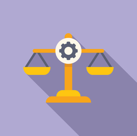 Flat design vector of balance scales with a gear, symbolizing legal balanceのイラスト素材