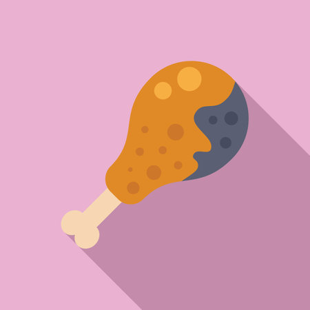 Minimalist flat design vector illustration of a cartoon fried chicken leg on a pink backgroundのイラスト素材