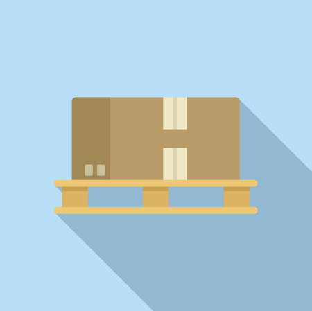 Vector illustration of a brown cardboard box on a pallet, minimal flat design with shadow on blue backgroundのイラスト素材