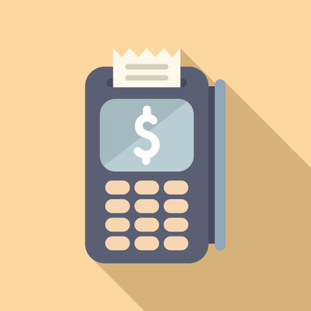 Vector illustration icon of a modern calculator displaying a dollar sign, casting a shadow on a beige backgroundのイラスト素材