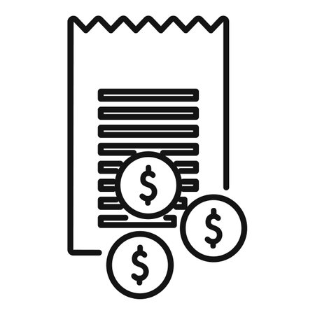 Line drawing icon illustrating a financial document with coin symbols, indicating budget or investment themesのイラスト素材