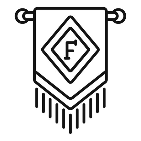 Black and white line art of a decorative banner with a mysterious rune symbol, suitable for fantasy themesのイラスト素材