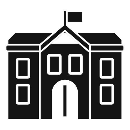 Simplified black and white icon of a government building with flag, suitable for web and printのイラスト素材