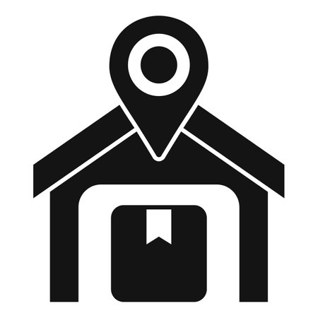 Minimalistic flat design home location icon graphic with vector illustration for web and app interface in black and white silhouette depicting a simple and monochrome symbol for navigation and mappingのイラスト素材