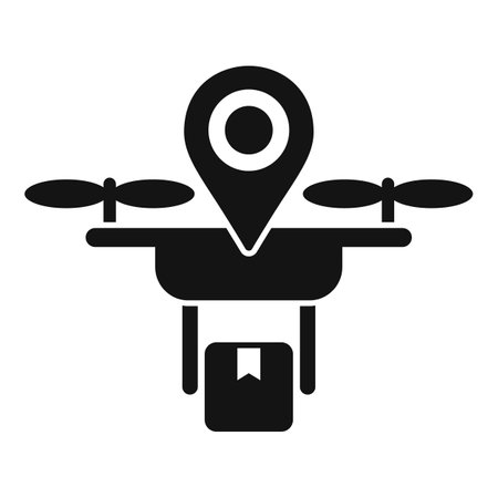 Vector illustration of a drone with a package and location pin, symbolizing modern delivery serviceのイラスト素材