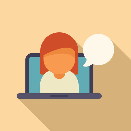 Flat design illustration concept of online communication using laptop, speech bubble, and modern technology for virtual conversation, video call, remote work, elearning, and telecommutingのイラスト素材