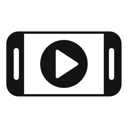 Black and white vector illustration of a mobile phone with a video play button symbol on its screenのイラスト素材
