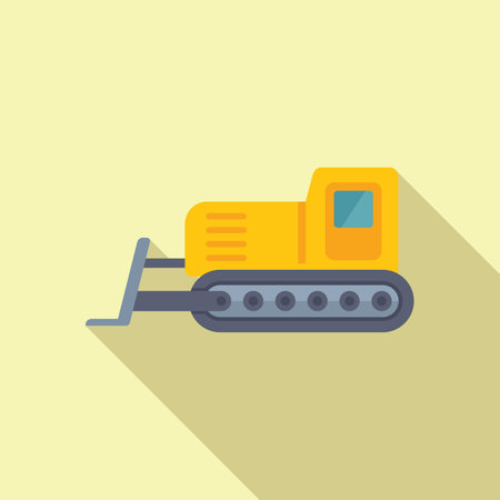 Detailed and minimalistic flat design illustration of a yellow bulldozer, a powerful construction machinery equipment, isolated on a white backgroundのイラスト素材