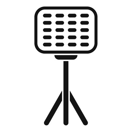 Black and white icon depicting a led panel light on a stand, used in photo and video productionのイラスト素材