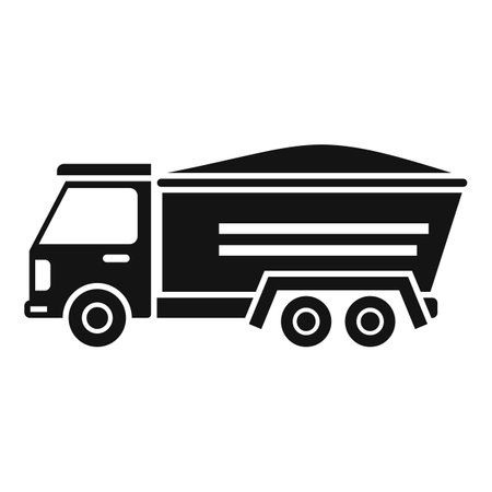 Dump truck silhouette icon in vector format with a simple and modern flat design, isolated on a white background. Perfect for transportation, construction, and industrialthemed projectsのイラスト素材